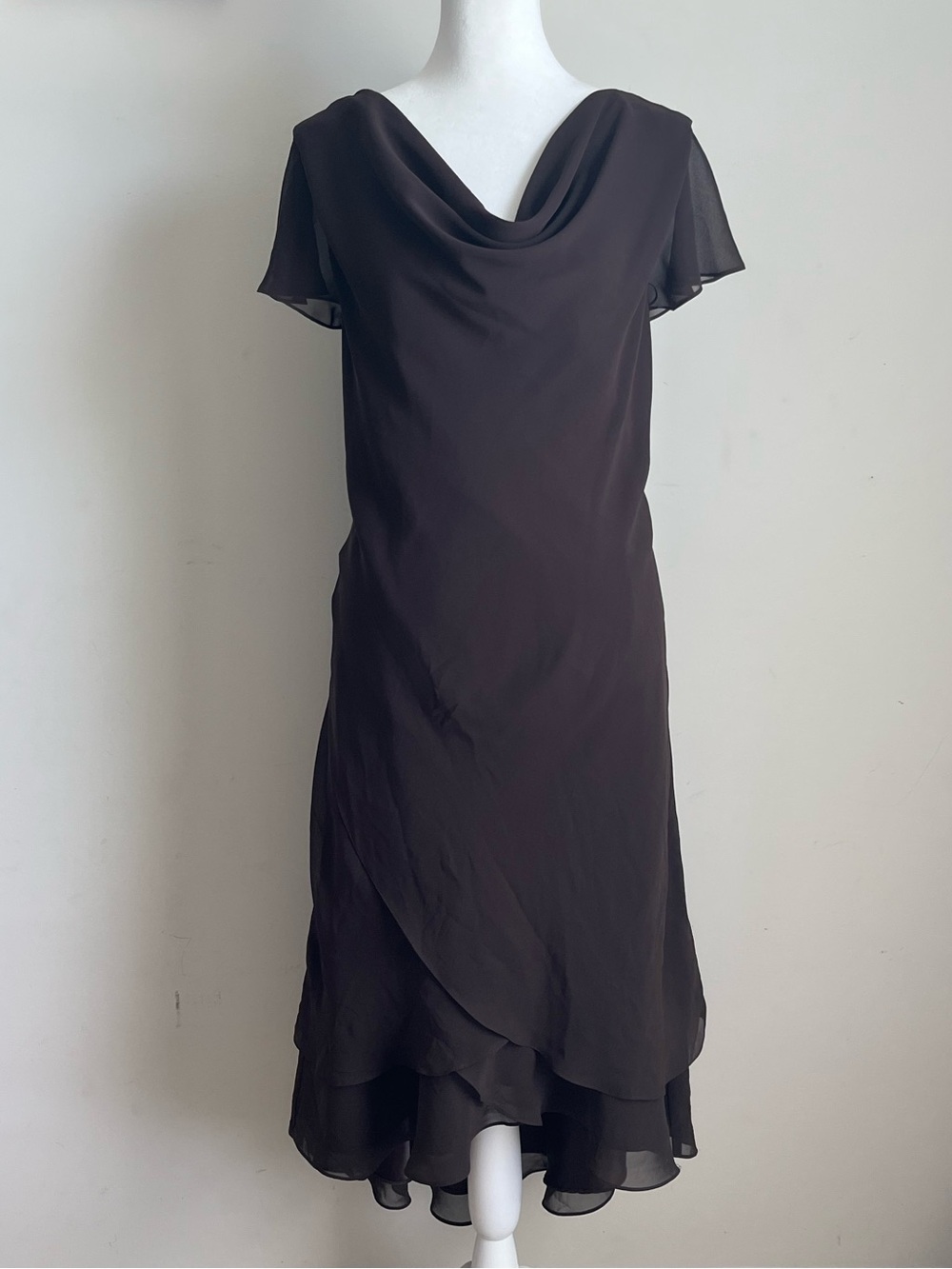 Liz Claiborne Cowl Neck Midi Dress Ruffle Hem Romantic Fairycore y2k Sz 12